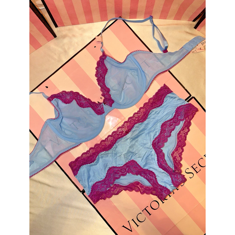 Victoria's Secret Bra Tease 38DD & XL Satin Cheeky Blue